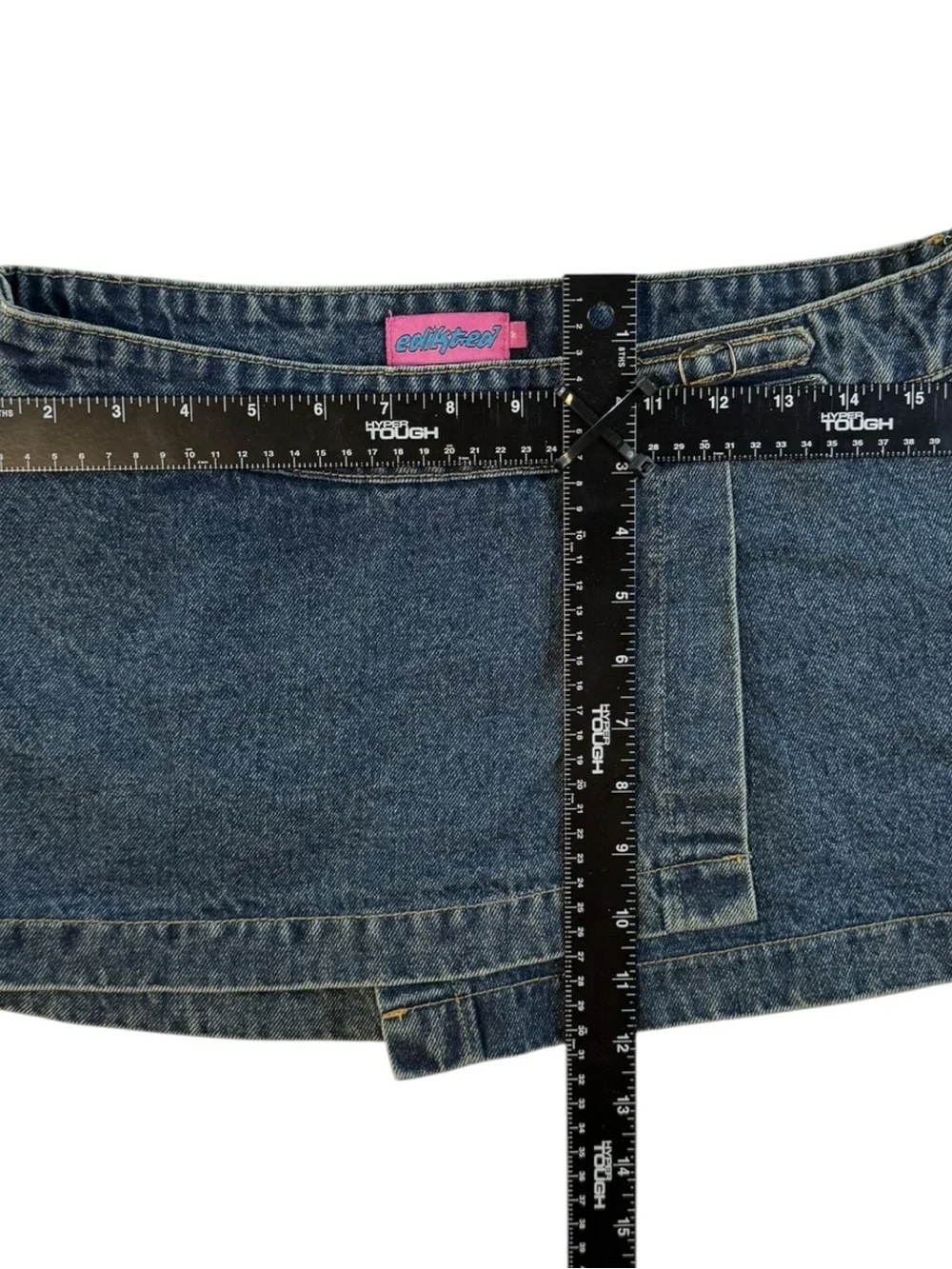 Edikted Denim Mini Skort Blue Wrap Skirt Shorts Y2K Low Rise - Picture 5 of 9